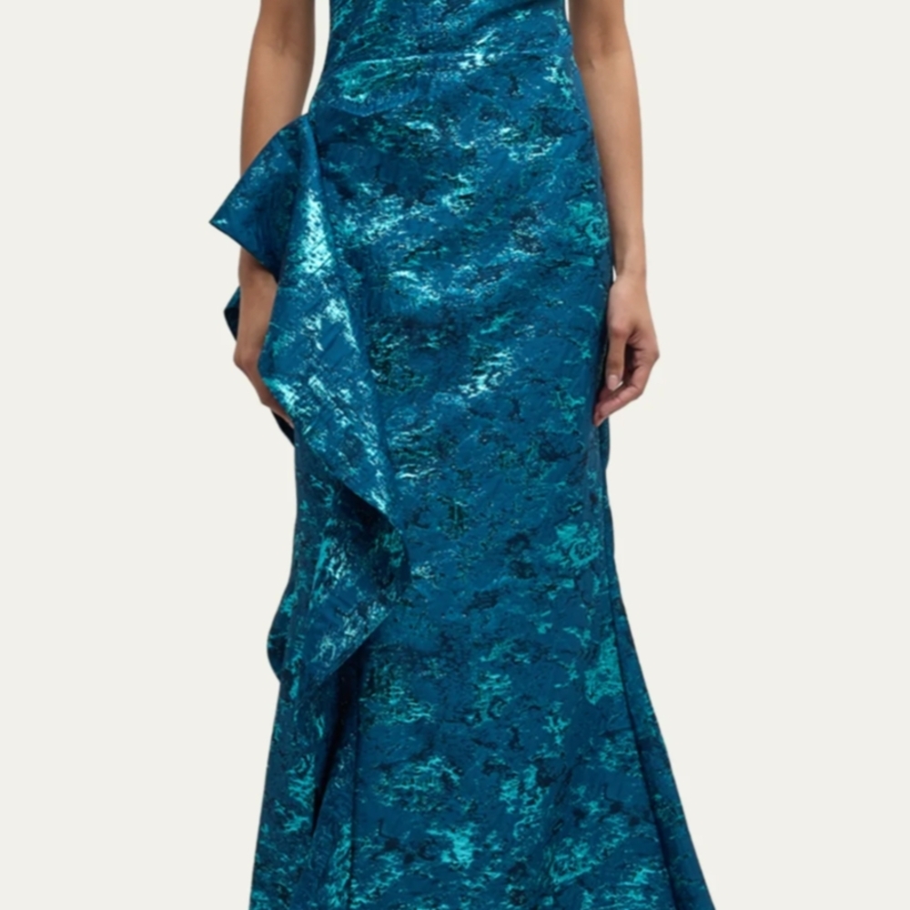 Teri Jon Metallic Jacquard Evening Gown - Picture 2 of 6